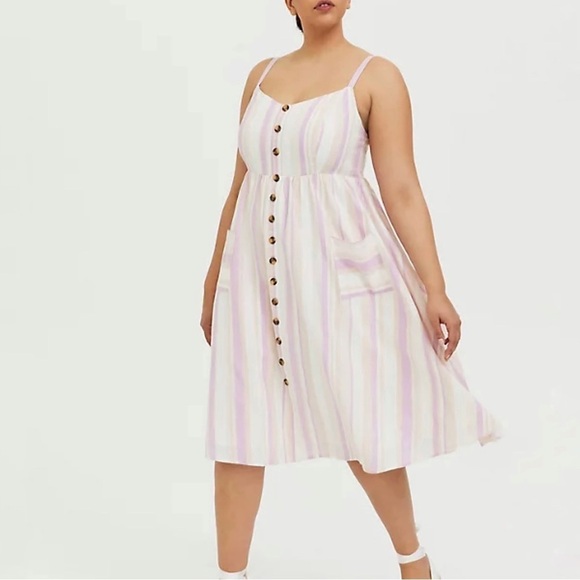 Torrid Striped Midi Linen Button Front Dress Size 12 - Picture 1 of 16